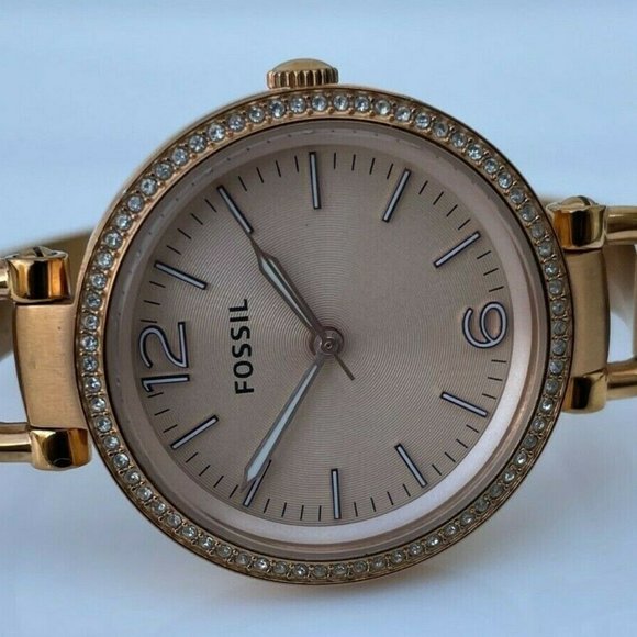 Fossil Ladies Watch GEORGIA Gold Tone Analog Crystals Accent Bezel Wrist Watch - Picture 3 of 12